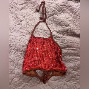 Passport Red Sequin Halter Crop Top